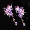 Pendientes de Borla Flor de Diamante Incrustada Aguja de Plata Estilo Francés Exagerado Dulce Personalidad Versátiles Pendientes de Botón Lujo Ligero Pendientes de Gama Alta para Mujer