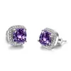 Brincos de Tarraxa Europeus Retrô Coloridos com Pedras Esmeralda Quadrados Cravejados com Zircônia Femininos Leve Luxo Temperamento Diário Joias da Moda Venda por Atacado