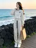 Outono e Inverno Novo Estilo High-End Redutor de Idade Fashionável Casual Esportivo Com Pelúcia Por Dentro Conjunto Completo de Moletom com Capuz e Calça de Pernas Largas para Mulheres