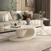 Mesa de Centro de Losa de Roca, Estilo Italiano de Lujo Ligero Sala de Estar, Mesa de Café Ovalada para Apartamentos Pequeños, Juego de Mesa de Café Minimalista Francés
