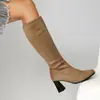 Tallas 34-43 Cremallera Lateral Botas de Montar Transfronterizas Otoño e Invierno Botas de Tacón Alto para Mujer Punta Redonda Versátiles Suela de Goma Tacones Altos