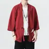 Camisa de Siete Mangas Estilo Chino con Hebilla Transfronteriza Traje Tang para Hombre Retro Meditación Hanfu Camisa Capa de Lino Moda Hombre
