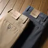 Pantalones de algodón sarga gruesos para hombre Otoño e Invierno, amigables con la piel, cómodos, microelásticos, de cintura media, corte recto, grises, pantalones casuales de negocios