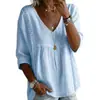 Verão 2026 Novas Blusas Transfronteiriças AliExpress Blusas Europeias e Americanas Cor Sólida Gola V Moda Casual Férias Deslocamento