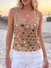 Cobertura artesanal de crochê com lantejoulas, europeia e americana, para usar sobre a roupa, camisola vazada, regata para férias na praia, top feminino