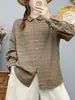 Camisa a cuadros retro de otoño para mujer, de manga larga, corte holgado, adelgazante, con diseño de gasa de doble capa, algodón puro, versátil y elegante