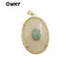 Wt-P2066 Pingente Oval Clássico de Pedra Calcedônia Rosa Quartzo Banhado a Ouro 18K Produto Semi-Acabado para Brincos e Colares DIY