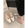 Mules Plateadas Estilo Francés con Lazos para Mujer, Nuevo Modelo Verano 2026, Elegantes Sandalias Planas para Combinar con Vestidos