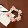 Exquisito~Elegante Lazo para el Cabello de Perla Rosa Diadema Versátil para Mujer Dulce Floral Anillo para Coleta Coreana