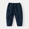 Moda de primavera nuevos overoles para niño de cintura media microelásticos azul marino bolsillo lateral plegable overoles para niños pequeños y medianos