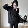 Traje de Moda Europea para Mujer 2025 Otoño e Invierno Nuevo Suéter Holgado con Cuello en V Pantalones Drapedos de Pierna Ancha Conjunto de Dos Piezas Tejido Trendy 1