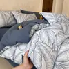 Juego de cuatro piezas de ropa de cama de gasa de doble capa 100% algodón Clase A, sábana de algodón puro, funda de edredón, juego de tres piezas para dormitorio universitario 3