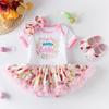 Vestido estampado de princesa para niñas, traje de tres piezas de manga corta de Pascua, estilo transfronterizo de verano