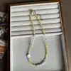 Colar de Pérolas, Margaridas e Cristais Estilo Coreano Feminino Verão Colar Dopamina Design de Nicho Corrente para Clavícula