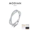 MODIAND color Moissanita Plata de Ley S925 Estilo Coreano Doble Capa Diseño de Cruz Anillo para Dedo Índice con Cuentas Plateadas para Mujer