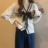 Estilo coreano otoño e invierno Nuevo Suave estilo universitario cárdigan de punto con lazo abrigo suéter abrigo mujer estilo Chanel top corto