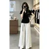 Conjunto de Ropa Súper Elegante Estilo Coreano 2026 Nuevo Conjunto de Dos Piezas para Mujer Verano Camiseta Negra de Manga Corta Pantalones Anchos