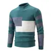Suéter Masculino de Comércio Exterior Transfronteiriço Gola Alta Meia Cor Blocada Outono Inverno Tricô de Cor Contrastante Pulôver Casual Camada de Base Quente