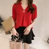 Camisa de Chiffon 2026 para Mulheres, Roupa de Verão para Meninas Plus Size, Roupa Feminina Tamanho Extra Grande, Blusa Básica com Decote V, Top Elegante de Manga Curta