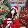 Navidad Año Nuevo Rojo Largo Peluche Lazo Sombrero para Hombres y Mujeres Otoño Invierno Lindo Sombrero de Cabeza Sombrero de Navidad Cubre Cabeza Grande