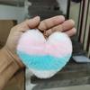 Llavero con forma de corazón de melocotón de peluche con diseño de conejo Rex y bordado de amor, colgante de coche con forma de corazón arcoíris.