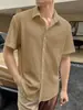 Novas Camisas de Manga Curta para Homens Europeus e Americanos da Amazon 2025, para o Trabalho, Passeios Casuais, Cardigans Jacquard Leves e Maduros, na Moda