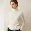 Suéter de cashmere puro 2026 novo estilo de inverno para mulheres, gola alta, estilo elegante, caimento solto, afina a silhueta, camada base quente