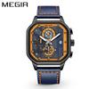 Nuevo reloj cuadrado megir Reloj de cuarzo cronógrafo multifuncional moderno Reloj de hombre de cuero genuino 8106