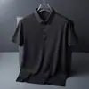 Camisa Polo Masculina Casual de Verão em Seda de Gelo Sem Marcas Alta Elasticidade Não Amassa Fina de Manga Curta Camiseta Lapp de Manga Curta