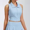 Top Deportivo Transfronterizo sin Mangas de Secado Rápido con Cuello Polo para Mujer, con Copas Fijas, Ropa de Tenis Antivibración de Corte Ajustado, Camiseta sin Mangas de Yoga para Mujer