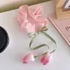 Tulipán Humano Flor Dulce y Suave Círculo para el Cabello con Borla Exquisita Círculo Intestinal Grande Cuerda con Cabeza de Bola de Diseño de Nicho