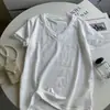 Camiseta Jacquard Estilo Coreano com Decote V e Renda, Manga Curta, para Primavera e Verão, Super Moderna, Rejuvenescedora, Linda, Top Fashion