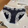 Ropa interior de algodón puro antibacteriana de 10 A para mujer, con borde de encaje de lazo amigable con la piel, de cintura media, con estampado dulce, para niñas