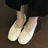 Chuyuji 2026 Verão Novo Vintage Superfície Macia Bico Redondo Raso Laço Plissado Plano Sapatilhas de Ballet para Mulheres