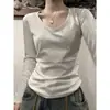 Nova Roupa Feminina de Outono Camiseta Básica de Manga Longa com Ombro Normal Modelagem Justa Cor Sólida para Passeio Casual Camada Base Top Emagrecedor