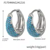 Pendientes Xinyixin de Círculo con Circonita Colorida Turquesa Azul, Elegantes Clips para Orejas, Pendientes para el Trabajo, Acero Inoxidable Chapado en Oro Real de 18K