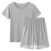 Dropshipping Novo Estilo Pijama de Verão Feminino, Conjunto de Shorts de Manga Curta, Conjunto de Duas Peças para Casa, Confortável, Simples e Casual