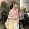 Cardigan de Tricô com Listras Azuis, Soltinho, Manga Longa, Protetor Solar para Mulheres, Lindo e Único Xale Outerwear para Outono