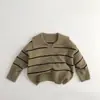 Suéter Infantil Estilo Coreano Outono Inverno Meninos e Meninas Elegante Suéter de Tricô Listrado Pulôver para Crianças Pequenas e Bebês