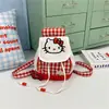Mochila Feminina Grande Capacidade Alta Aparência Desenho Gatinho Fofo Estampa Xadrez Cordão Casual Simples Pequena Bolsa Escolar Tendência