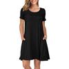 Amazon Transfronteiriço Nova Camiseta Feminina Plus Size Gola Redonda Cor Sólida Casual Bolso Manga Curta Vestido A-Line Cintura Alta