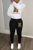 Novo conjunto de moletom com capuz casual de comércio exterior marca de moda conjunto de moletom estampado com cabeça de urso tamanho europeu moletom