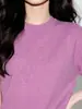 Camiseta de punto de lino con cuello en V de manga corta para mujer, estilo Old Money, ambiente de verano, elegante y ajustada, top casual de hombro normal