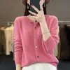 Suéter de Lana Listo para Usar de Una Línea Cárdigan de Punto para Mujer Suéter Adelgazante Abrigo Otoño e Invierno Base Cuello Redondo Manga Larga Top Holgado