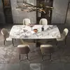 Mesa de Jantar Ardósia Brilhante Estilo Levemente Luxuoso Mesa de Jantar Pedra de Luxo Pandora Mesa de Jantar e Cadeiras Combinação Atmosfera de Villa Criativa