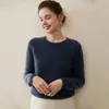 Suéter de Cachemir para Mujer Cuello Redondo Color Sólido Punto Plano Transpirable Cálido Jersey Suéter de Punto Camiseta Base de Manga Larga para Mujer Top de Invierno