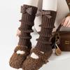Cubiertas de calcetín de algodón retro color café para mujer de otoño e invierno con lazo de cuadros AB, calentadores de pierna cálidos de media pantorrilla