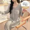 Conjunto de una pieza Ropa de dormir de algodón para primavera y otoño con almohadilla en el pecho para mujer Conjunto de dos piezas de algodón de colores con mangas largas para otoño e invierno Ropa para el hogar Ropa para ir al trabajo