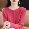 Suéter de Lana Listo para Usar de Una Línea Cárdigan de Punto para Mujer Suéter Adelgazante Abrigo Otoño e Invierno Base Cuello Redondo Manga Larga Top Holgado