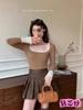 Suéter estilo francés blanco con cuello cuadrado suéter mujer otoño e invierno principios de otoño lana camiseta interior ajuste ceñido top corto